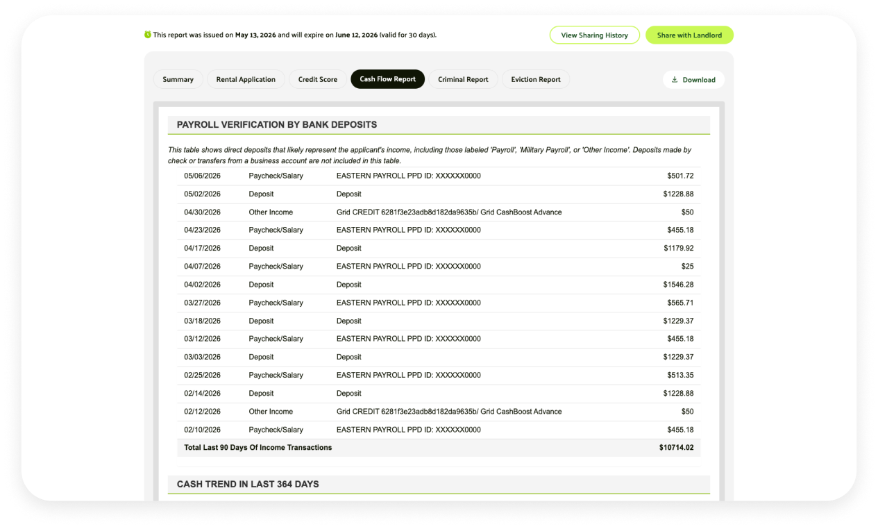 Cash flow report sample