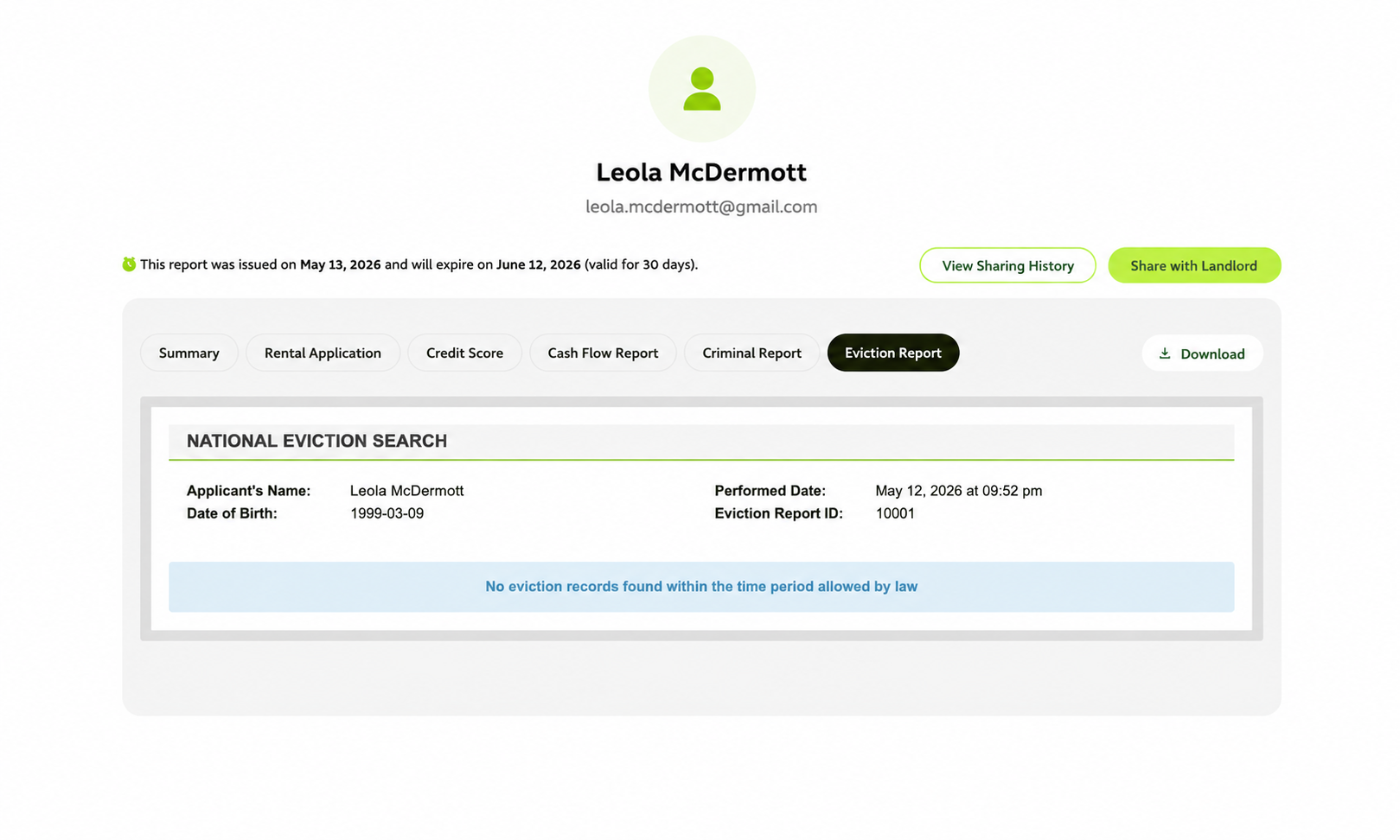 Eviction report sample
