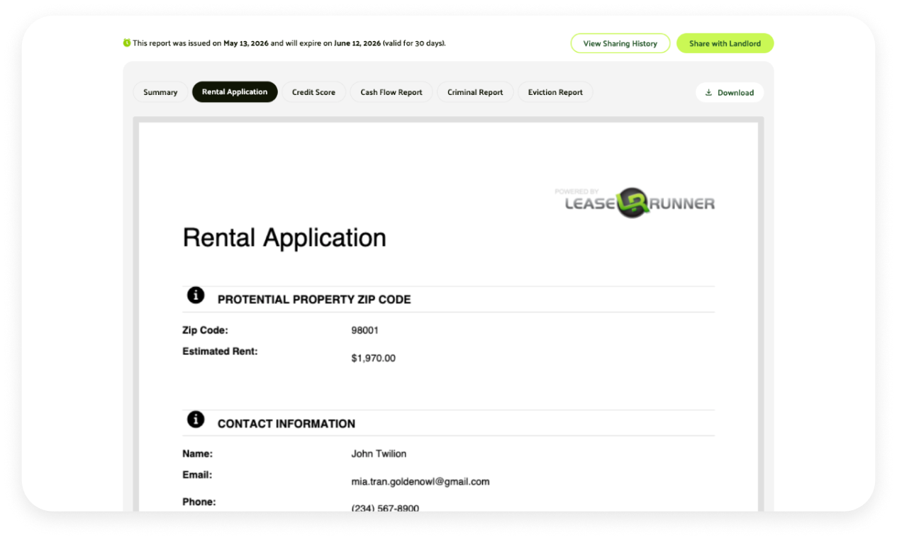 Rental application sample