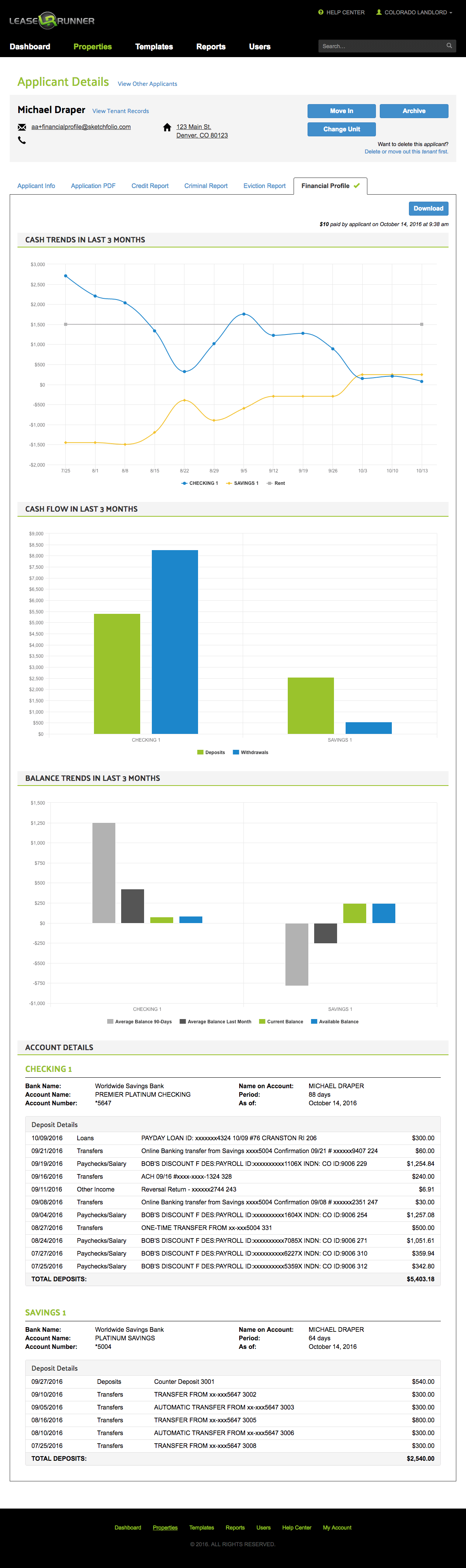Tenant Financial Report Sample