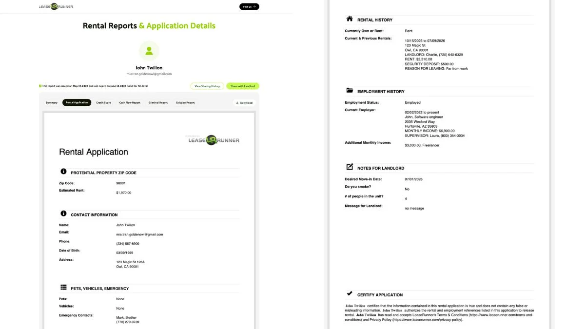 Landlord checking rental background information