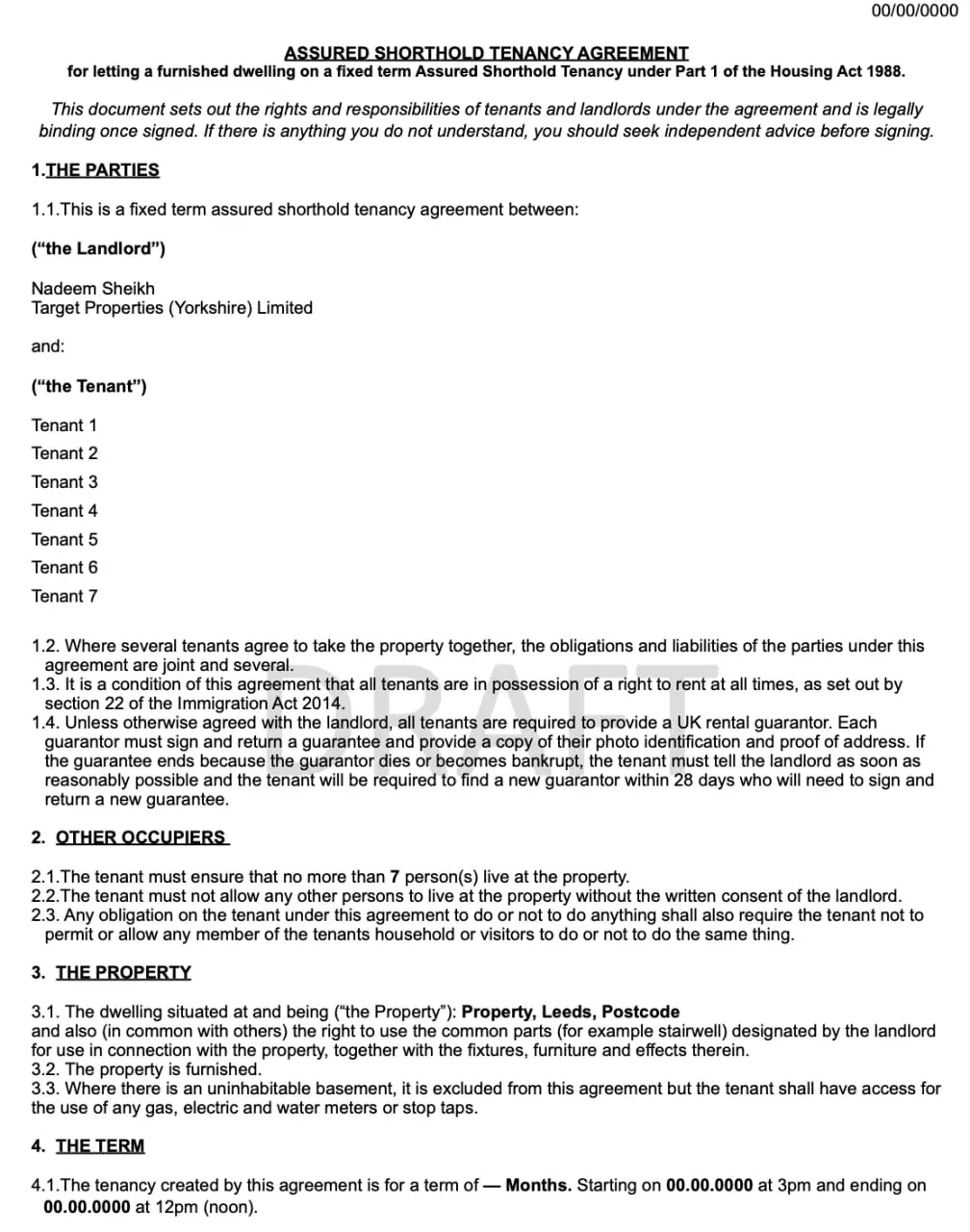 a simple lease template section built for multiple tenants on a lease
