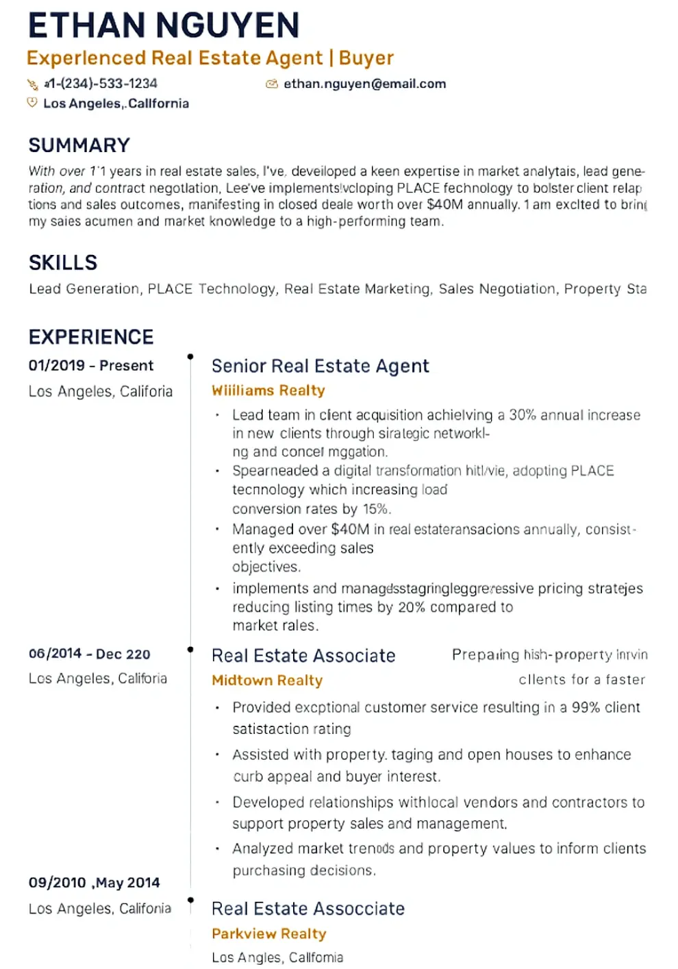 minimalist real estate resume