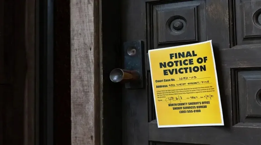 Notice posted visibly on rental property door