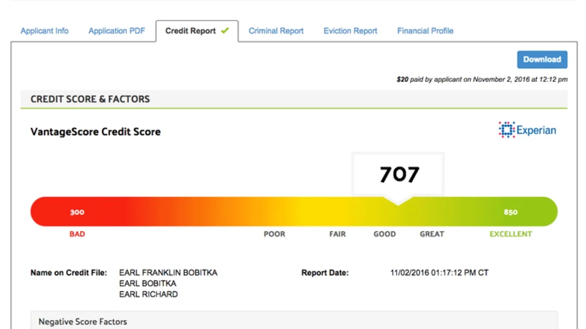 Credit background check for landlords