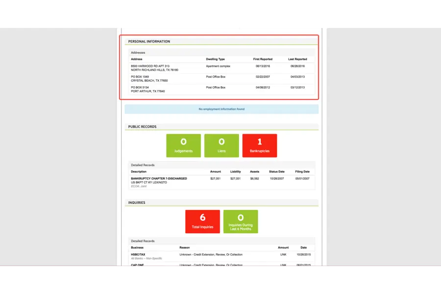 How to read credit report personal information for landlords.