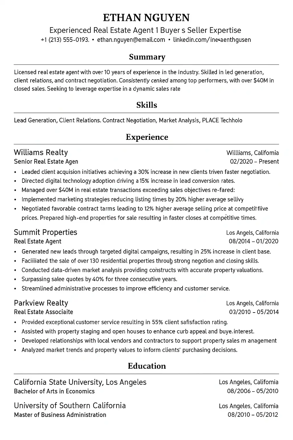 classic real estate developer resume