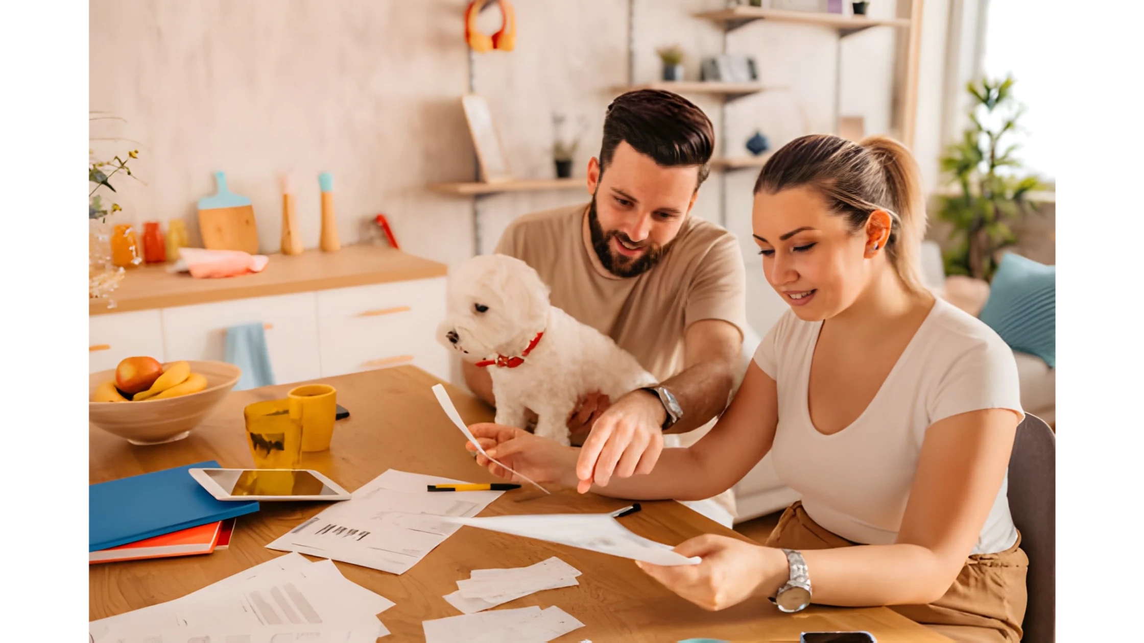 A landlord reviewing a tenant's ESA letter next to a 'No Pets Allowed' sign.